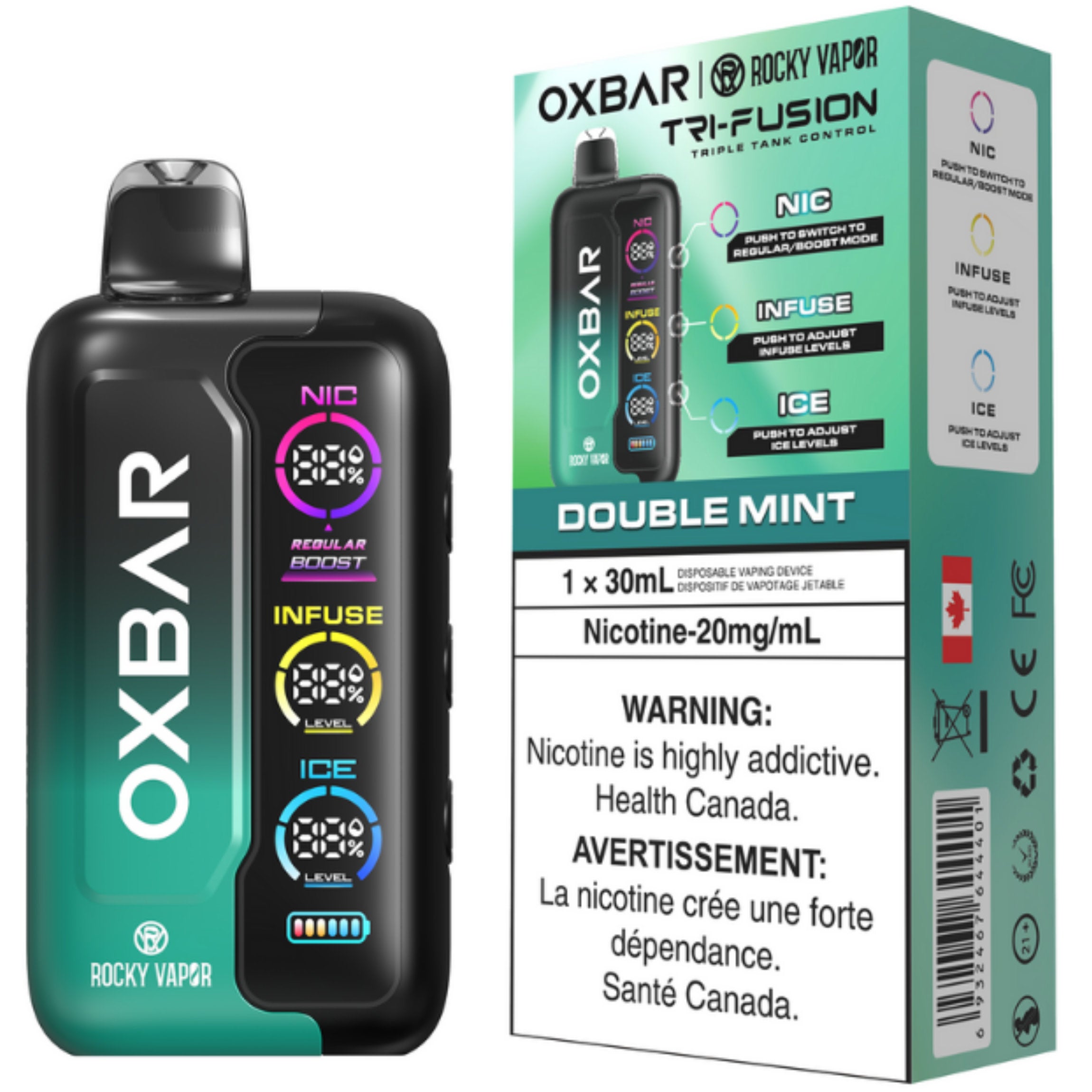 rocky vapor oxbar tri fusion disposable vape double mint rocky vapor oxbar tri fusion disposable vape double mint