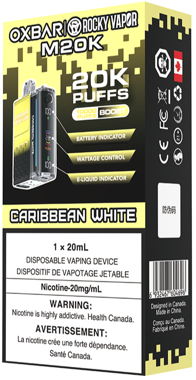 rocky vapor oxbar m20k disposable vape caribbean white rocky vapor oxbar m20k disposable vape caribbean white