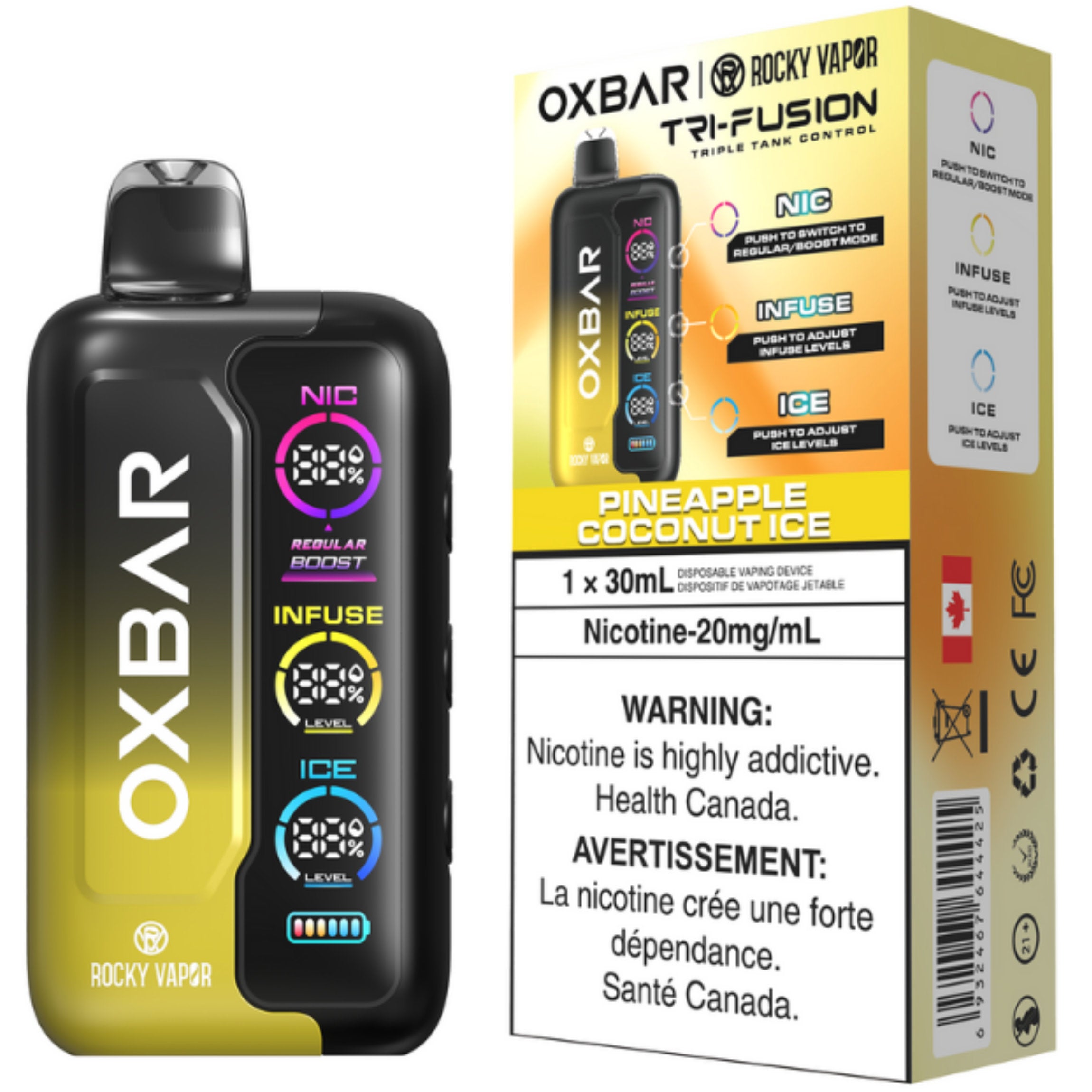 rocky vapor oxbar tri fusion disposable vape pineapple coconut ice rocky vapor oxbar tri fusion disposable vape pineapple coconut ice