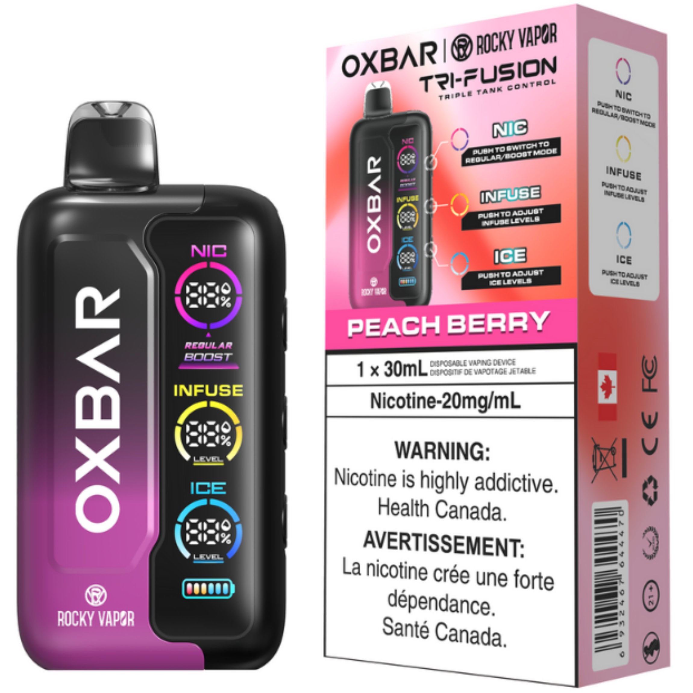 rocky vapor oxbar tri fusion disposable vape peach berry rocky vapor oxbar tri fusion disposable vape peach berry