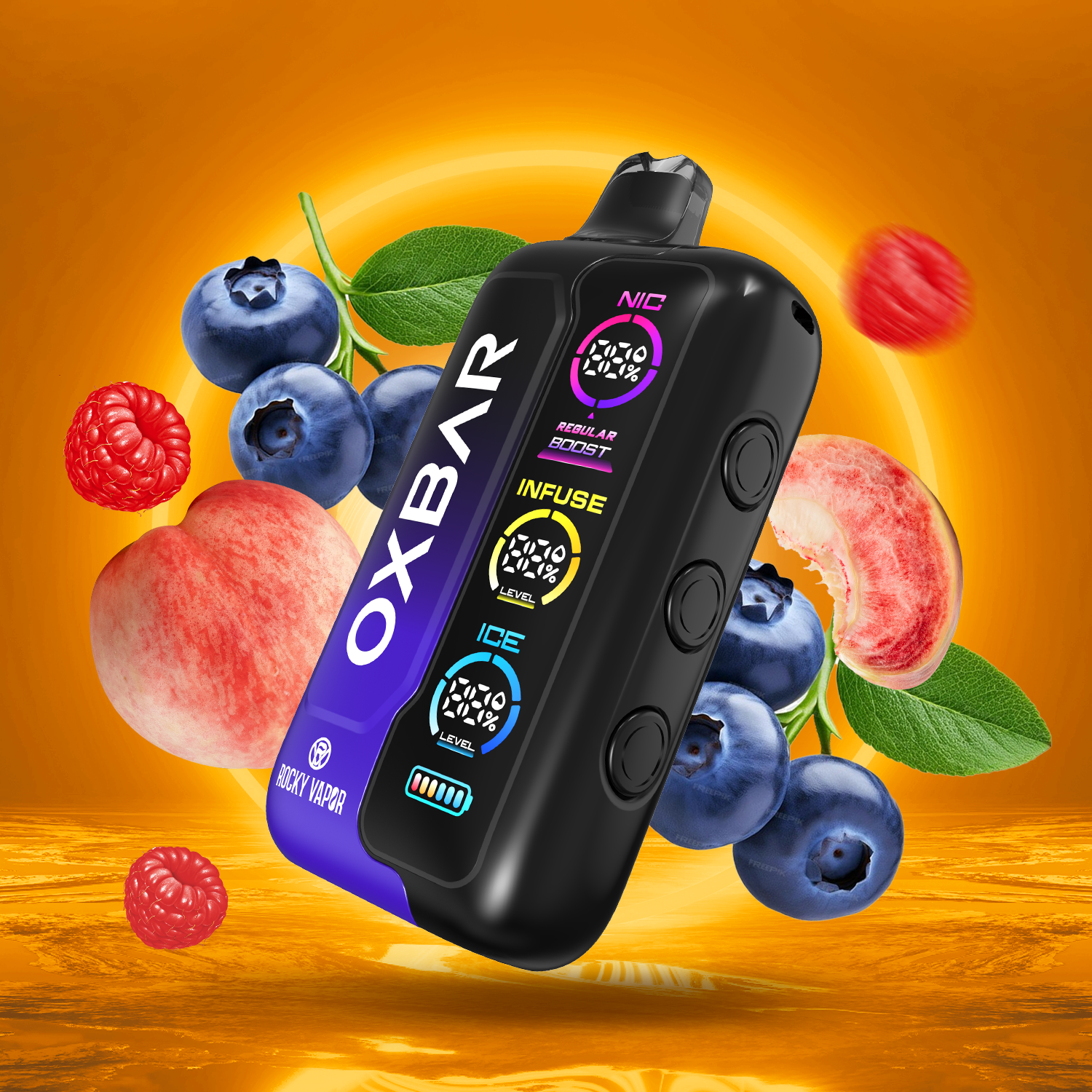 rocky vapor oxbar tri fusion disposable vape peach blueberry raspberry rocky vapor oxbar tri fusion disposable vape peach blueberry raspberry