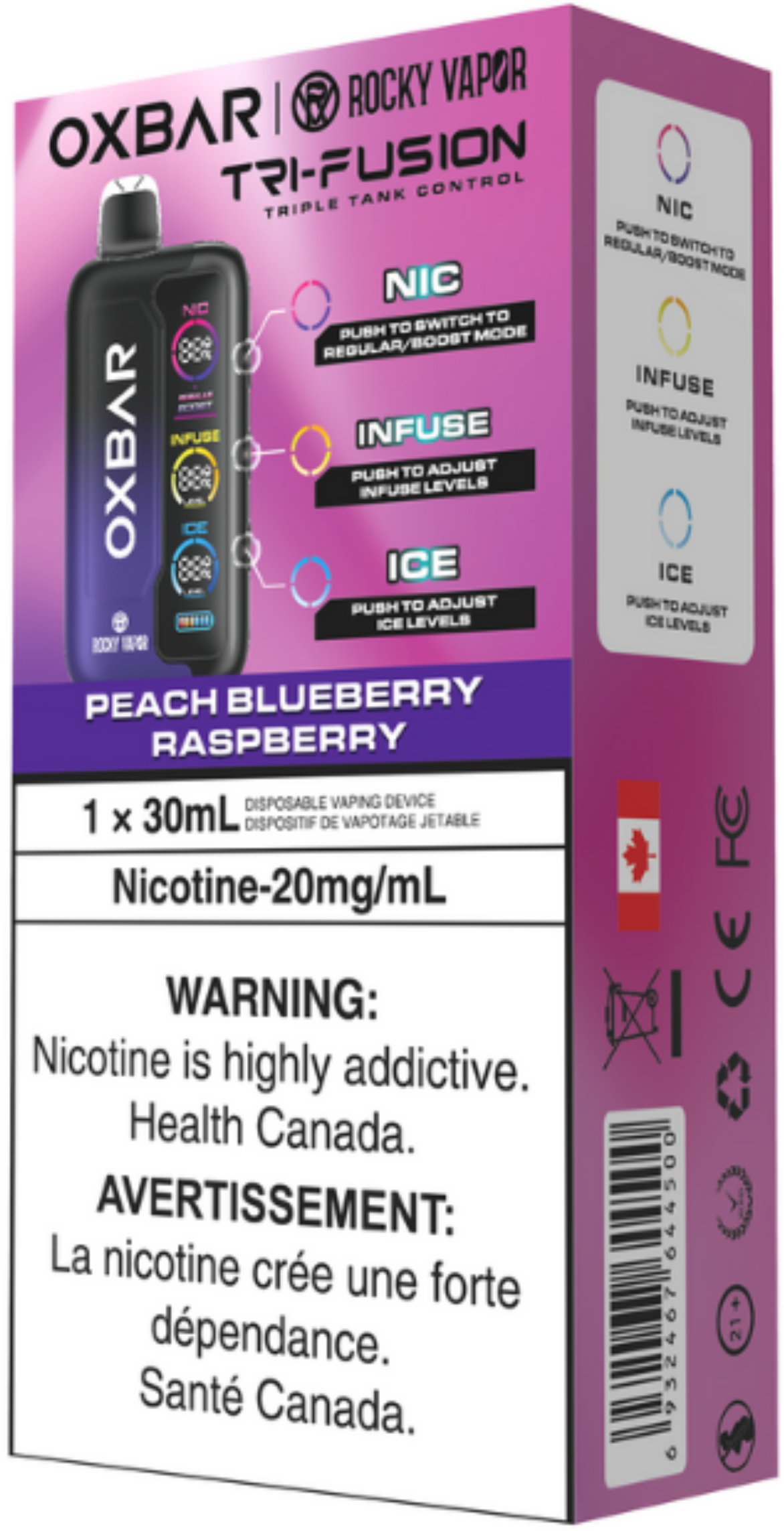 rocky vapor oxbar tri fusion disposable vape peach blueberry raspberry rocky vapor oxbar tri fusion disposable vape peach blueberry raspberry