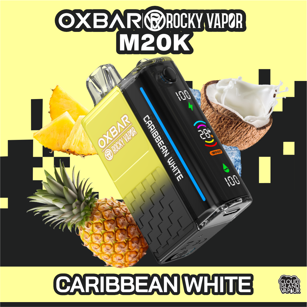 rocky vapor oxbar m20k disposable vape caribbean white rocky vapor oxbar m20k disposable vape caribbean white